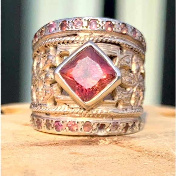 Stunning vintage Circa 1970s, Very weighty Solid sterling, Pink tourmaline Ring - Picture 3 of 6